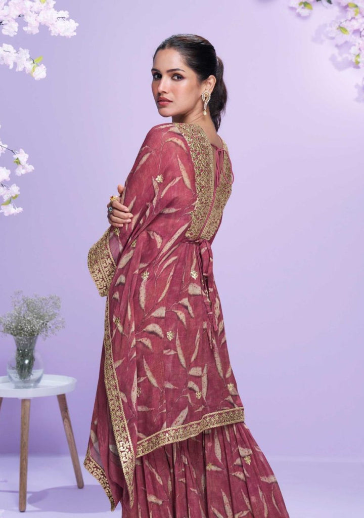 Zahra Plum Gold Kaftan Gharara Party Wear Set