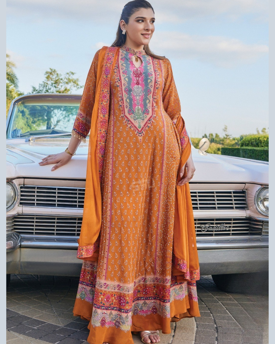 Madinath Orange Crepe-Anarkali Set
