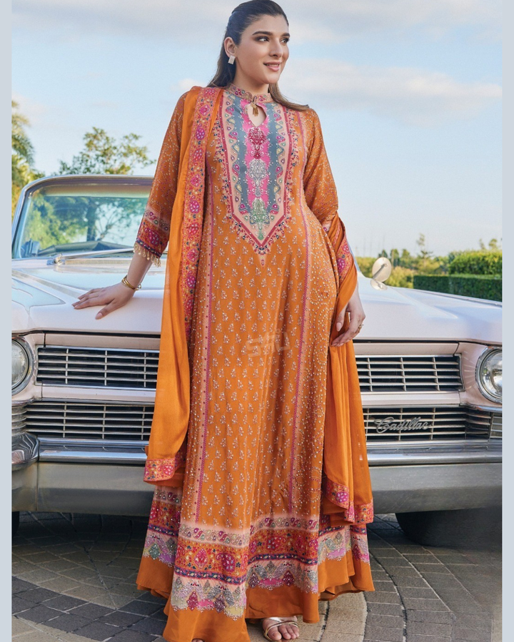 Madinath Orange Crepe-Anarkali Set