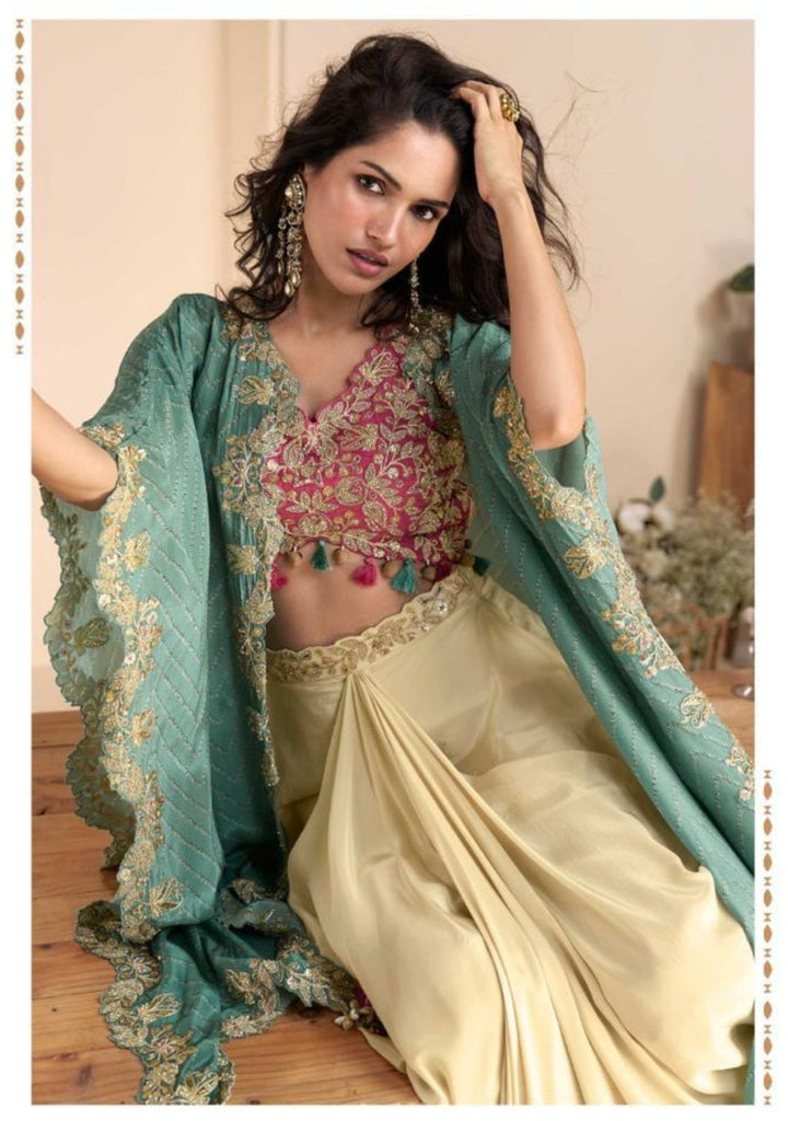 Gulbahaar Elegance 3 Piece Jacket Drape Skirt Fusion Set