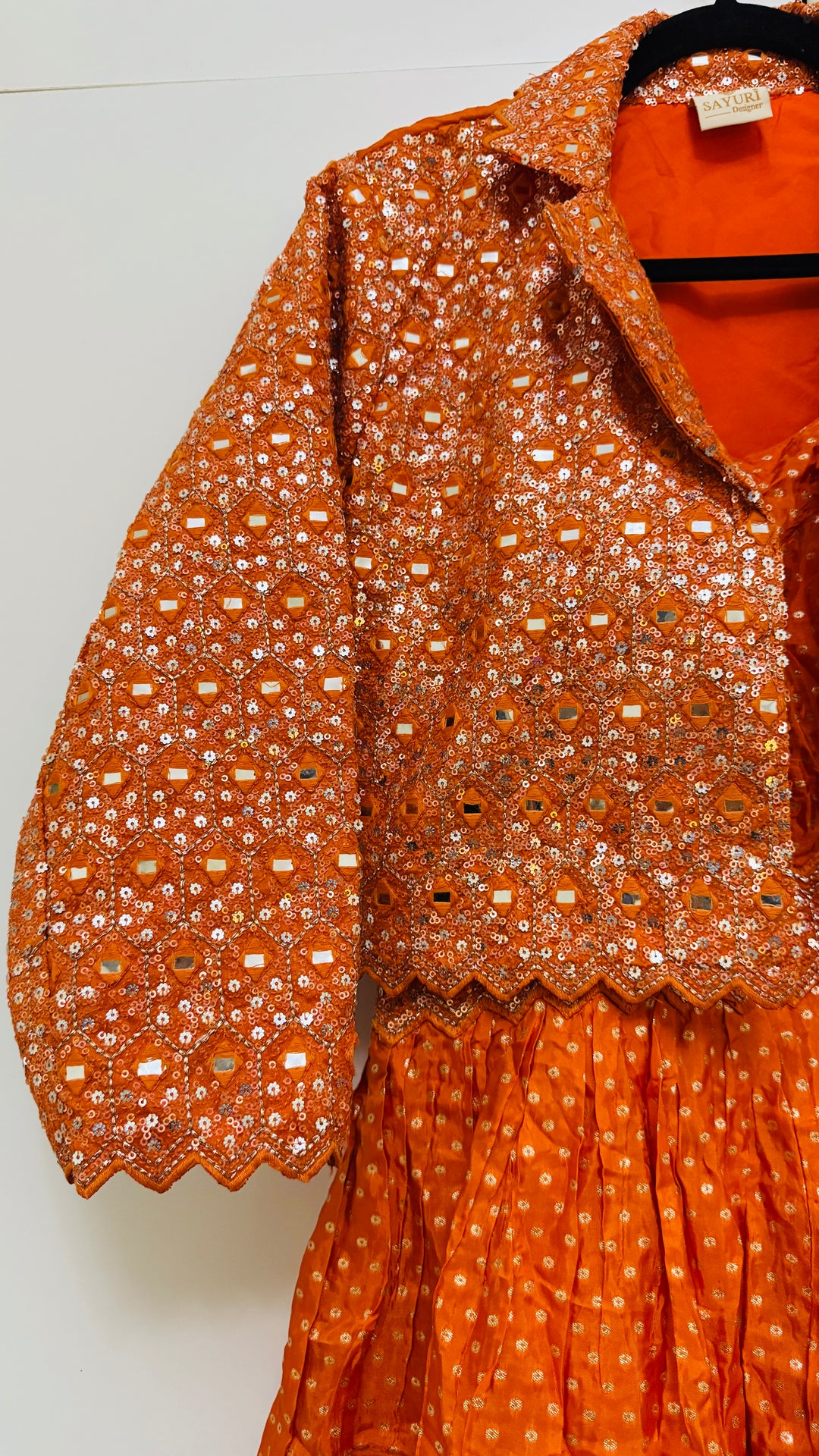 Orange Designer Wedding Gown With Jacket and Embroidery