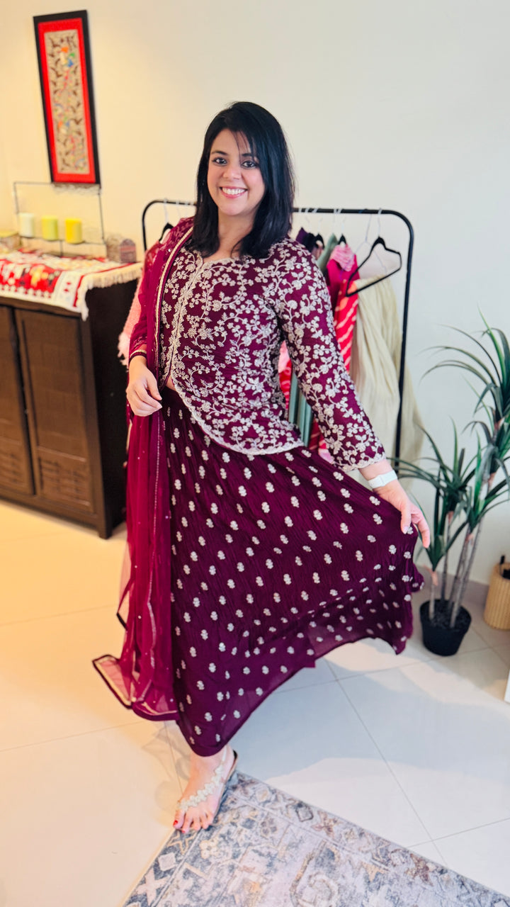Maroon Festive Embroidered Lehenga Set