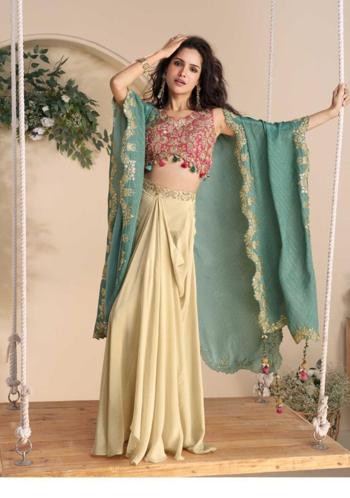 Gulbahaar Elegance 3 Piece Jacket Drape Skirt Fusion Set