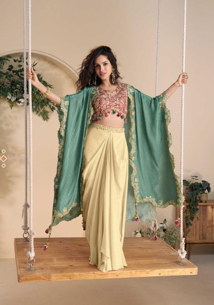 Gulbahaar Elegance 3 Piece Jacket Drape Skirt Fusion Set