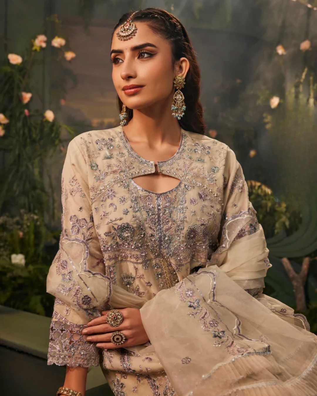 Gul Bahar Champagne Embroidered-Pakistani Suit Set