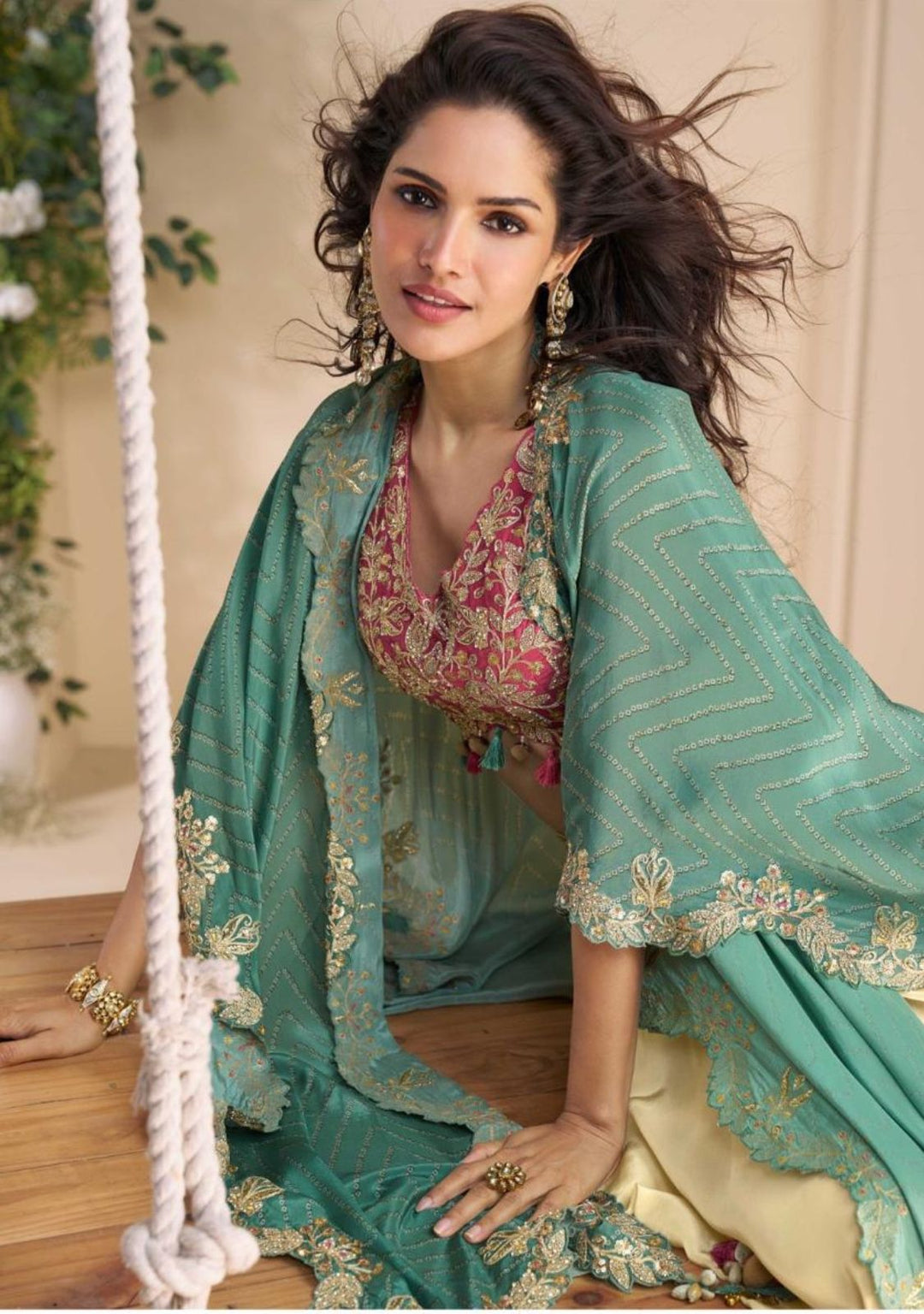 Gulbahaar Elegance 3 Piece Jacket Drape Skirt Fusion Set