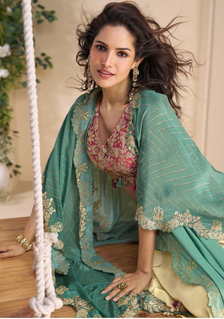 Gulbahaar Elegance 3 Piece Jacket Drape Skirt Fusion Set