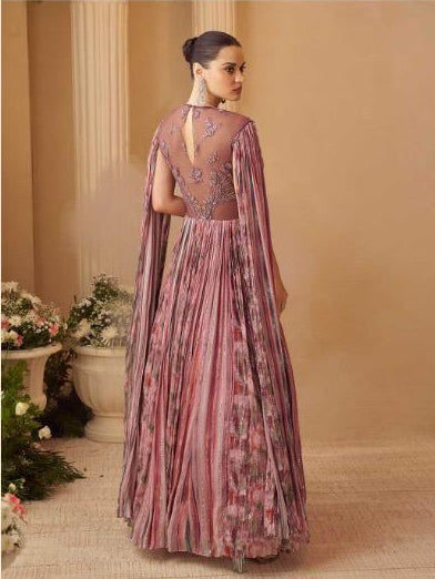 Shades Of Pink Wedding Special Hand Embroidered Gown with Dramactic Sleeves