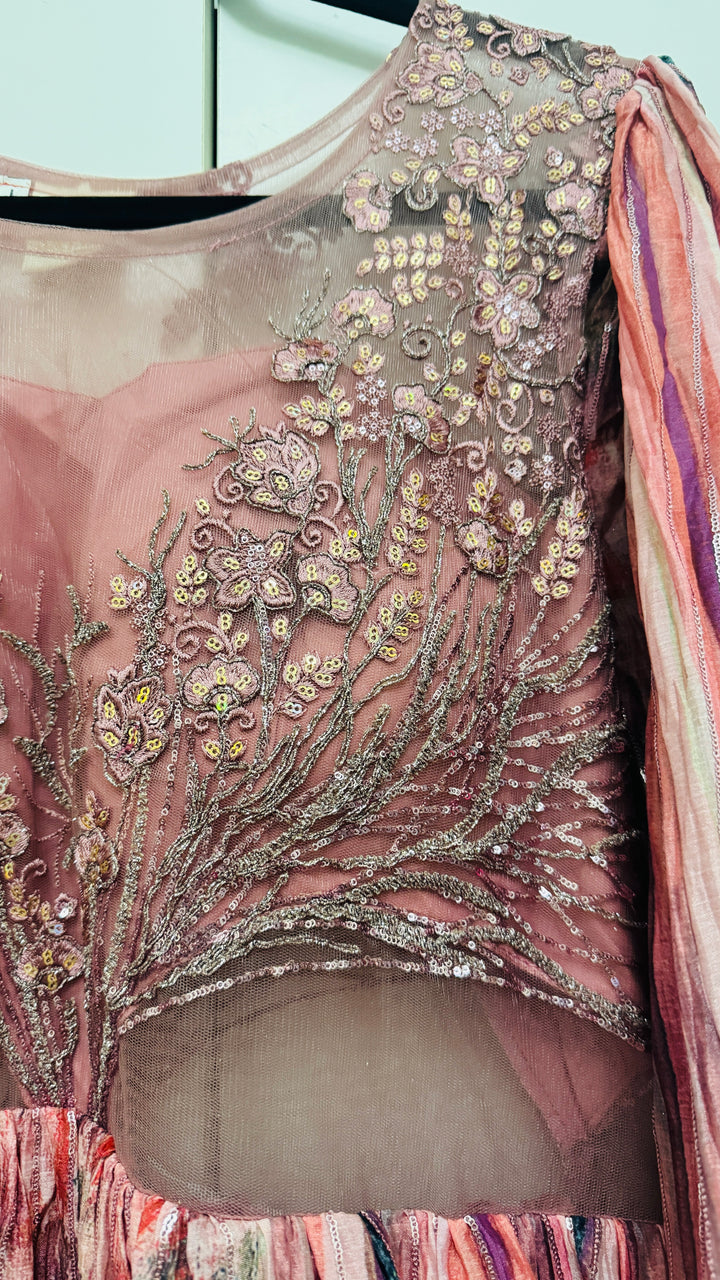 Shades Of Pink Wedding Special Hand Embroidered Gown with Dramactic Sleeves
