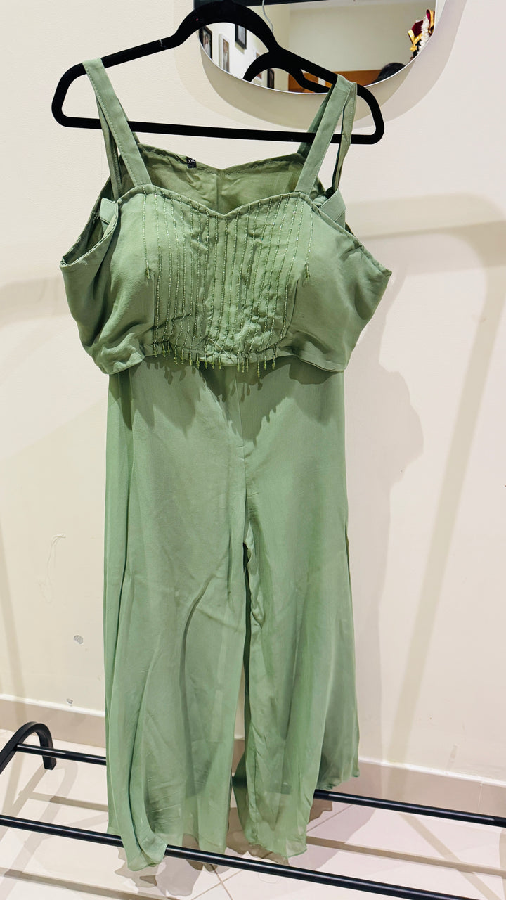 Pastel Green 3 Piece Indo Western Jacket Palazzo Party Wear Set