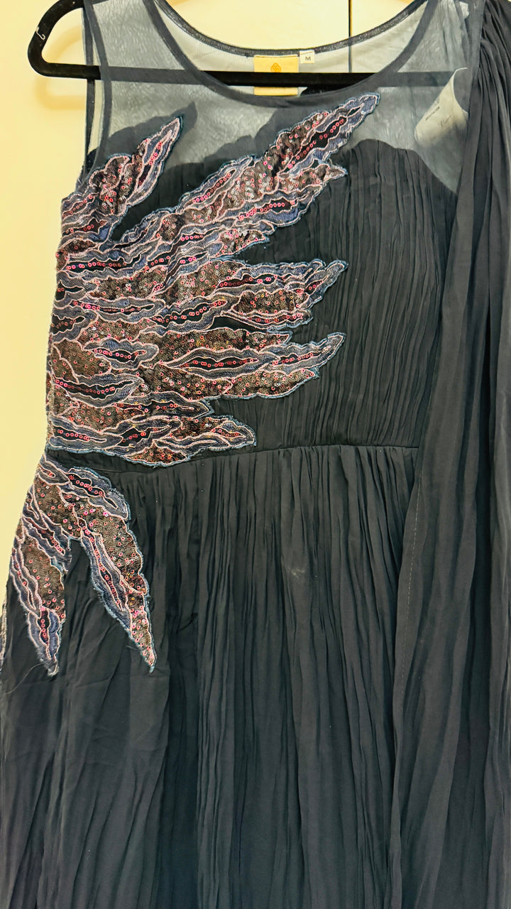 Black-Blue Wedding Special Hand Embroidered Gown