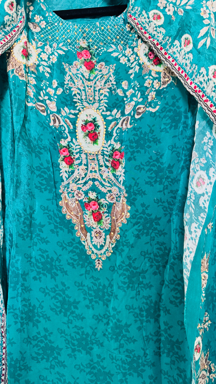 Al Safa-e-Naz Teal Printed-Cape Set