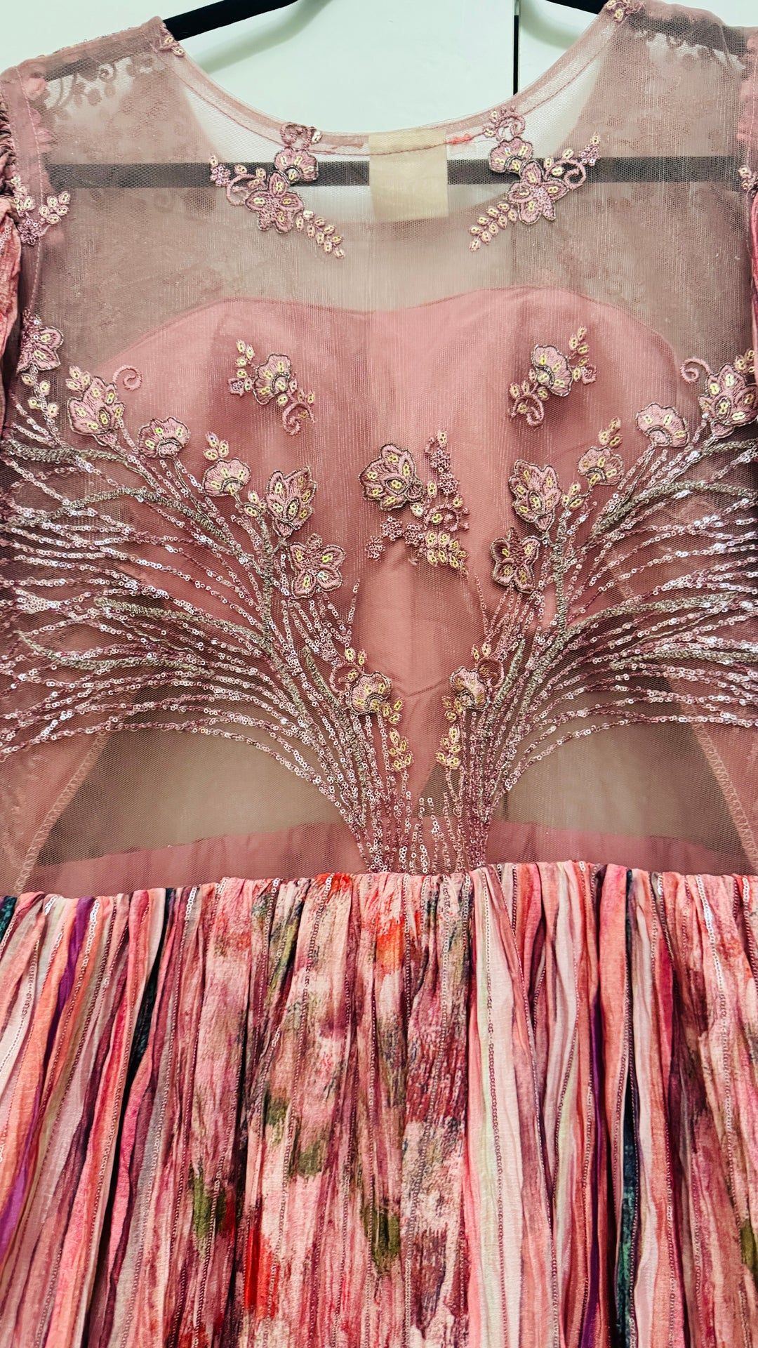 Shades Of Pink Wedding Special Hand Embroidered Gown with Dramactic Sleeves