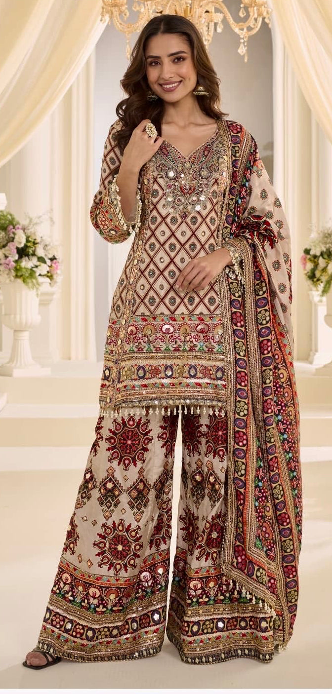 Majlis Noir Printed Palazzo Suit Set