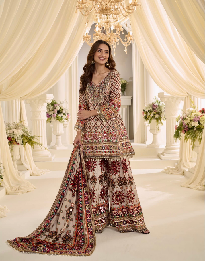 Majlis Noir Printed Palazzo Suit Set