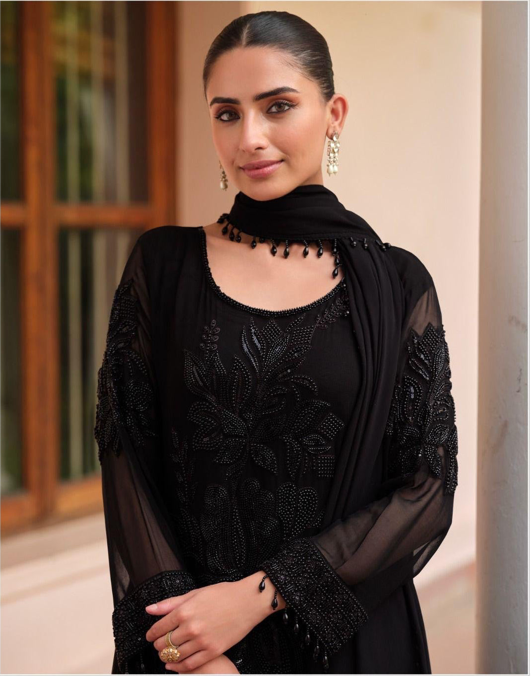 Black Embroidered Party Wear Pants Style Suit Set