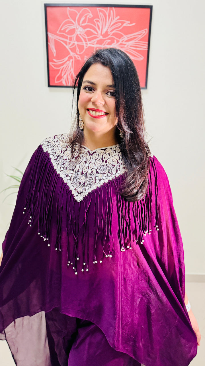 Purple Embroidered Indo Western Set