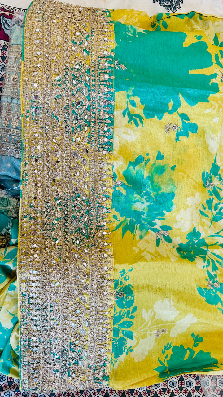 Yellow Green Printed Dual Shade Palazzo Festive Suit Set