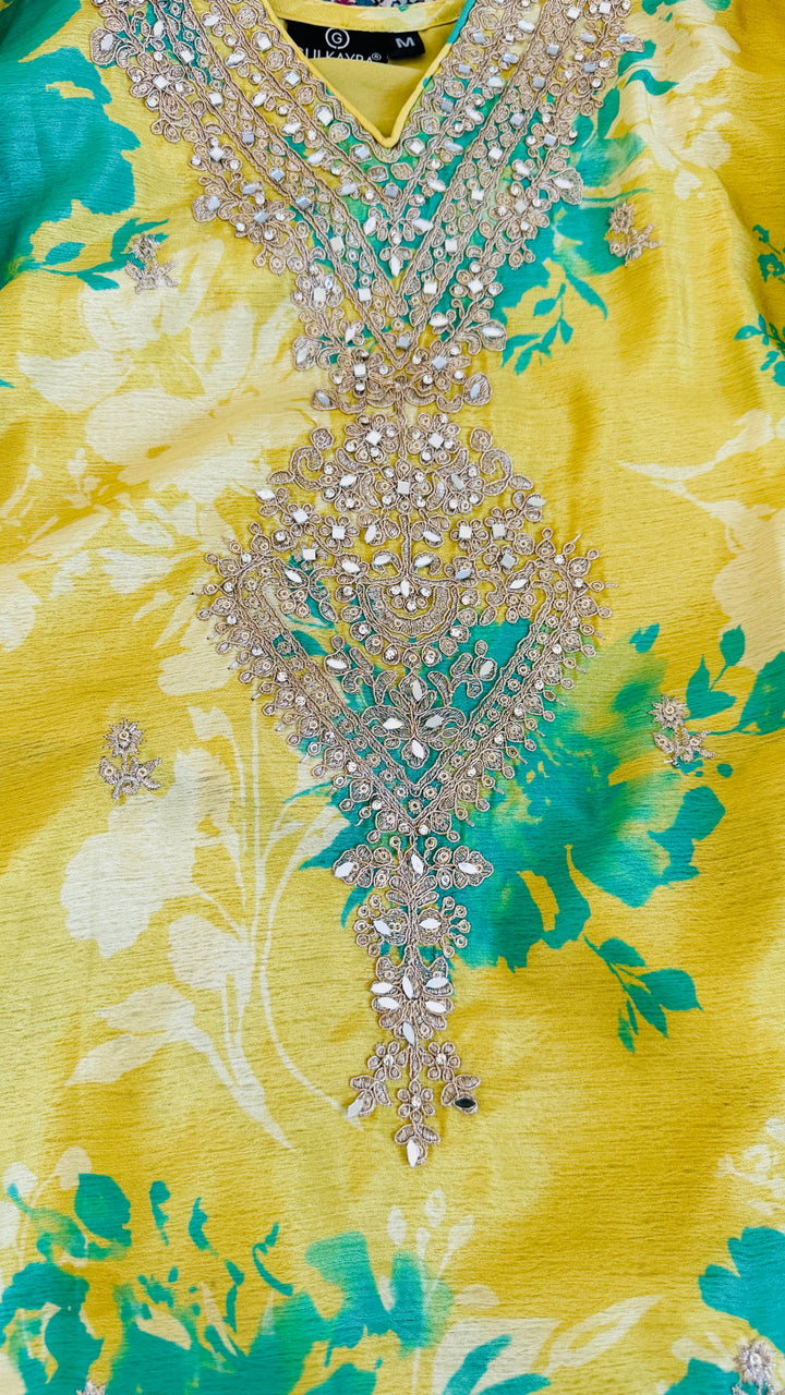 Yellow Green Printed Dual Shade Palazzo Festive Suit Set