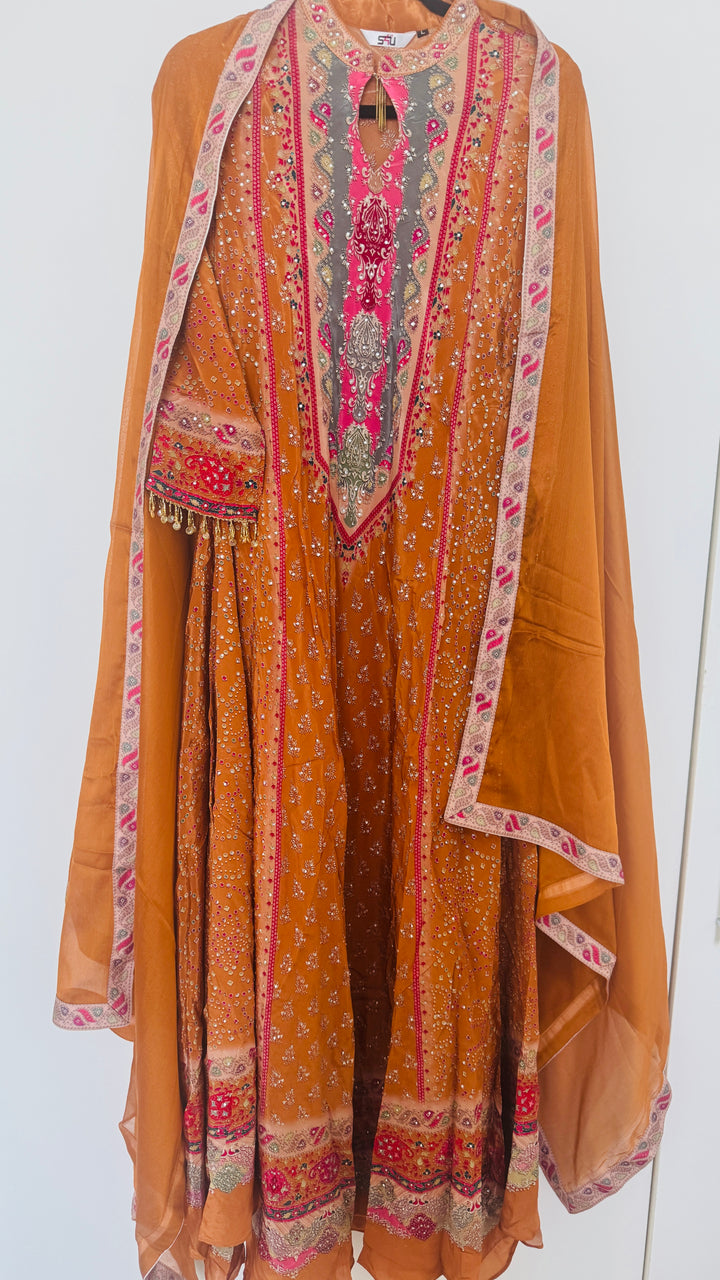 Madinath Orange Crepe-Anarkali Set