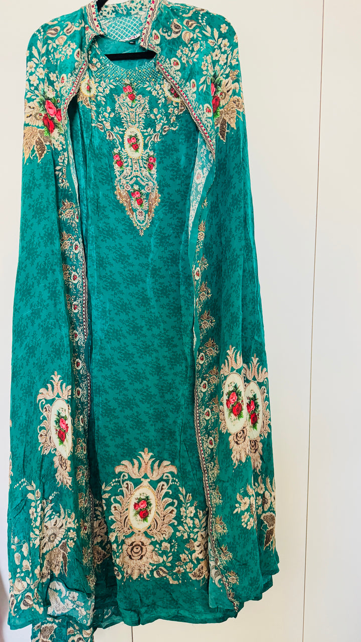 Al Safa-e-Naz Teal Printed-Cape Set