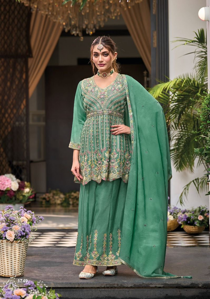 Mint Green Embroidered Peplum Style Palaazo Suit Set