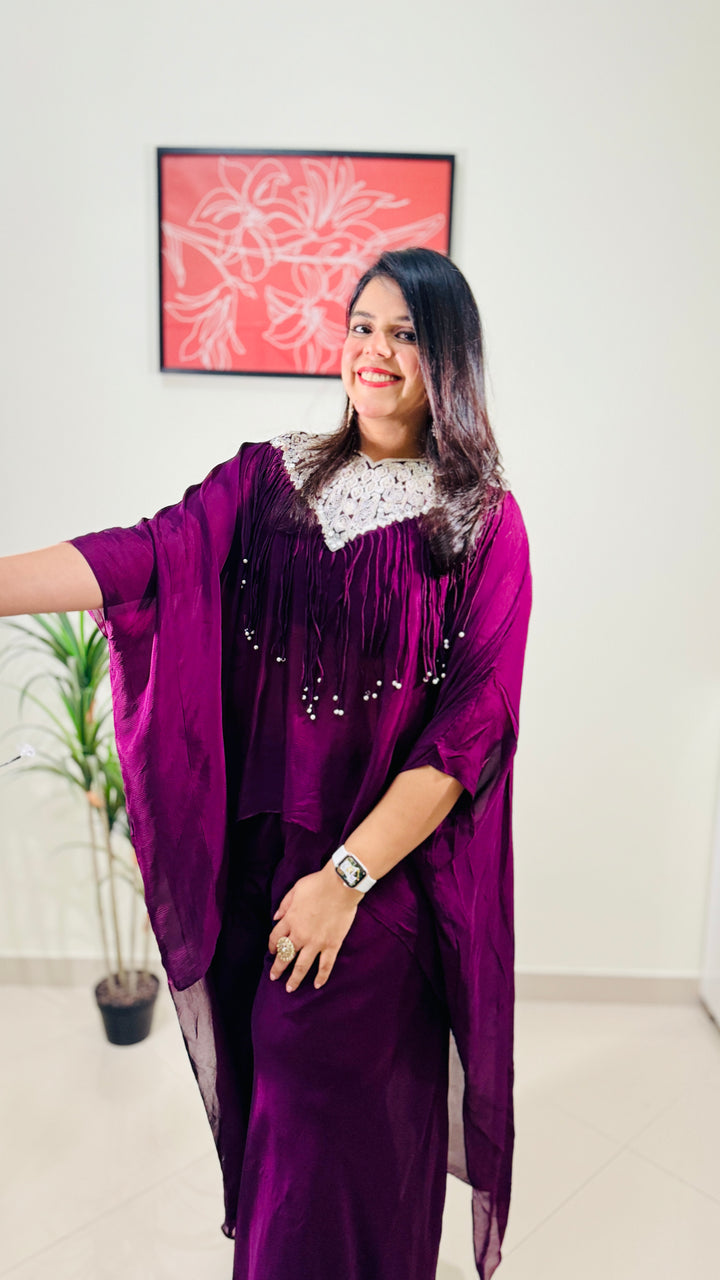 Purple Embroidered Indo Western Set