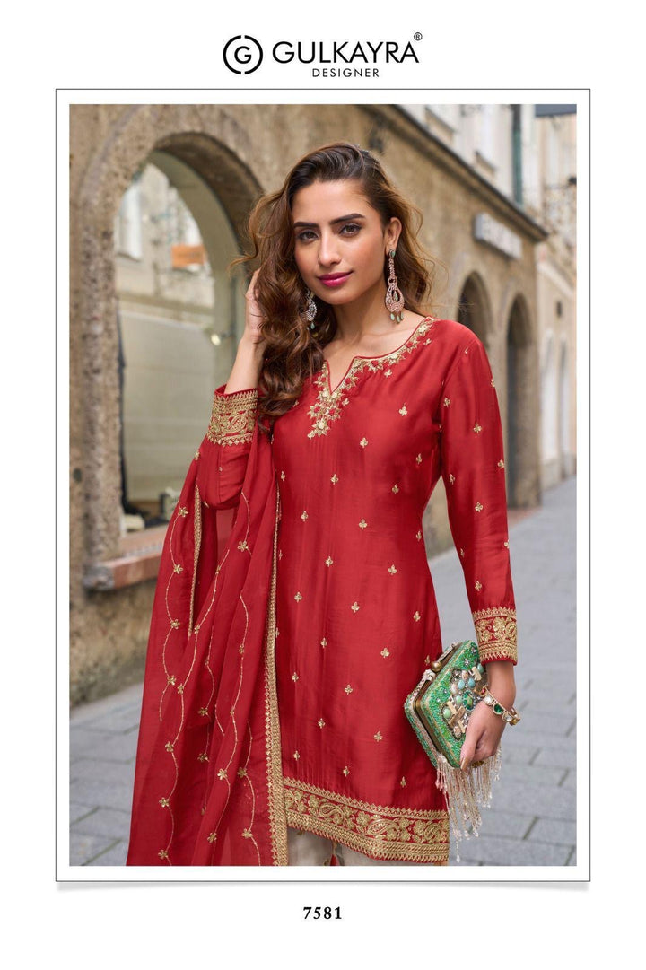 Red Karwachauth Special Party Wear Embroidered Straight Kurta With Printed Sharara and Red Dupatta