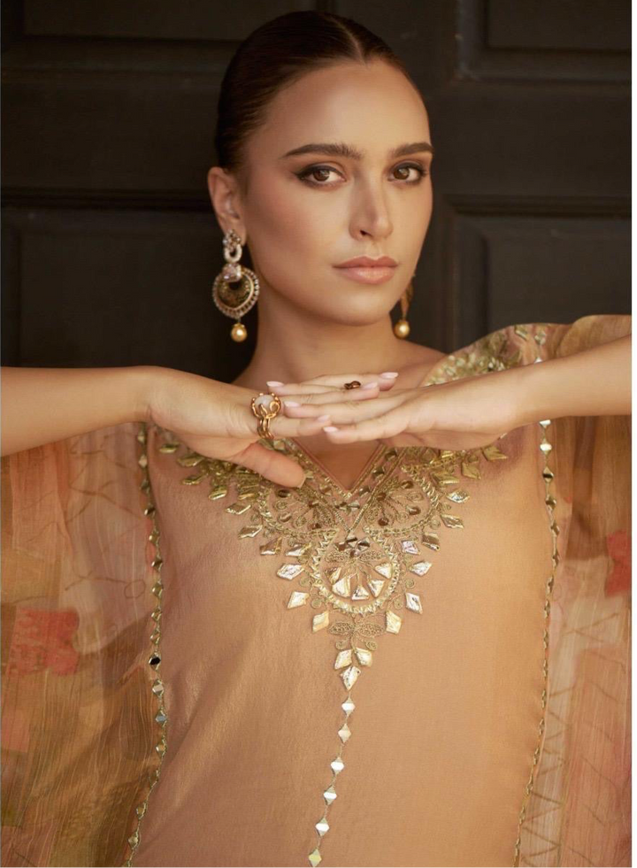 Golden gotta patti party wear sharara kaftan set