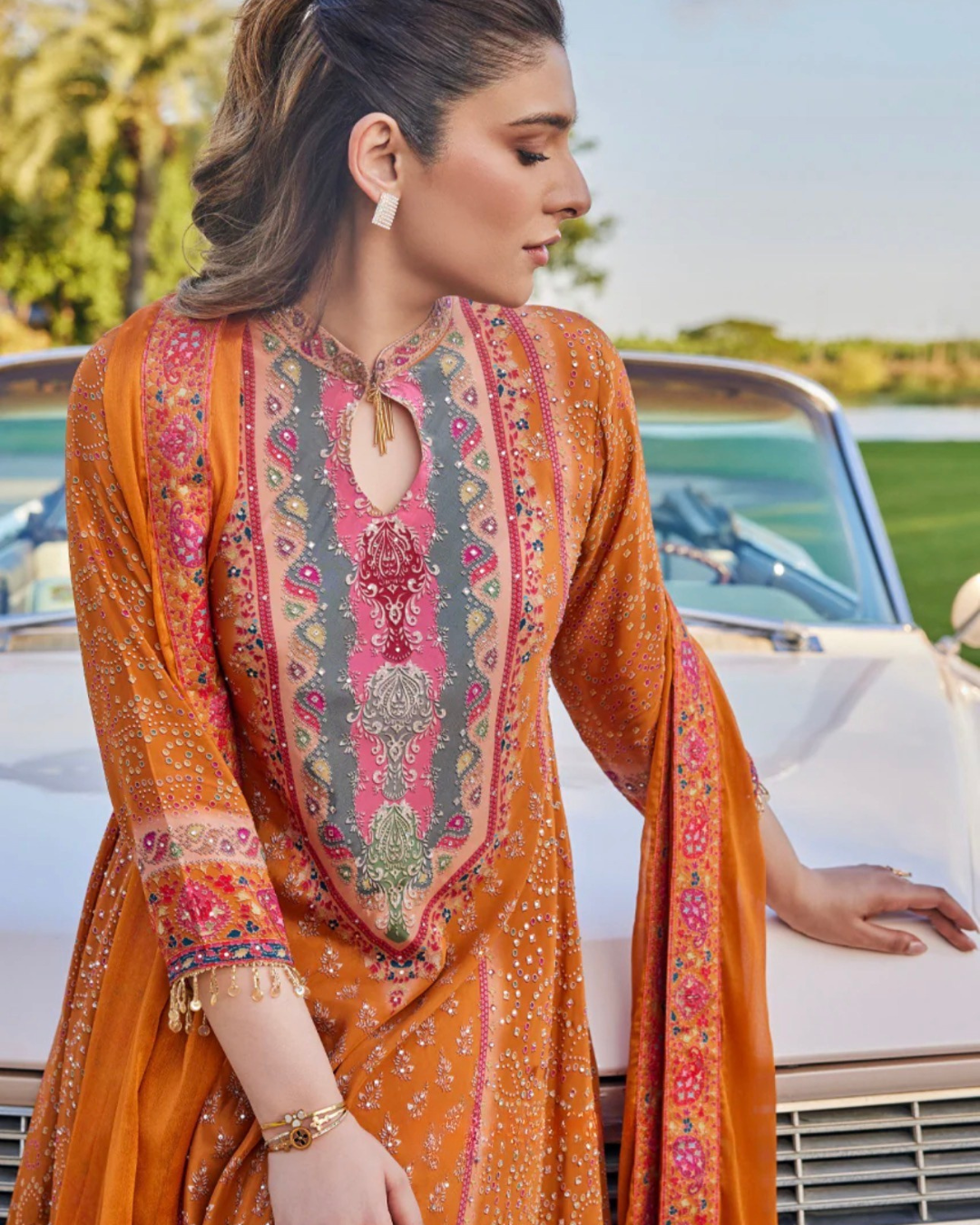 Madinath Orange Crepe-Anarkali Set