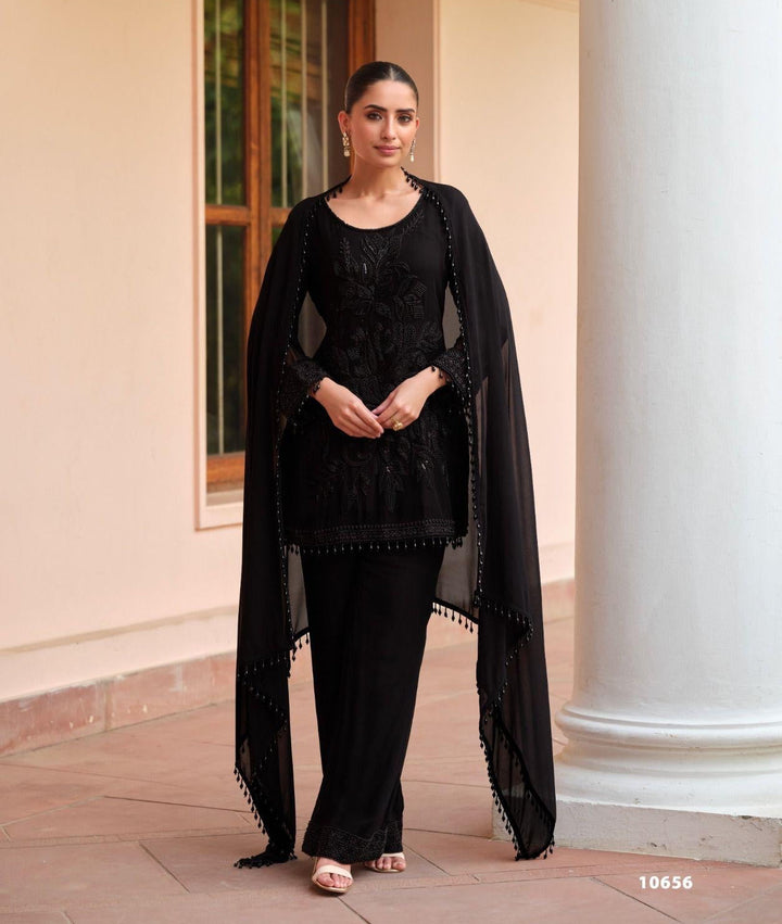 Black Embroidered Party Wear Pants Style Suit Set