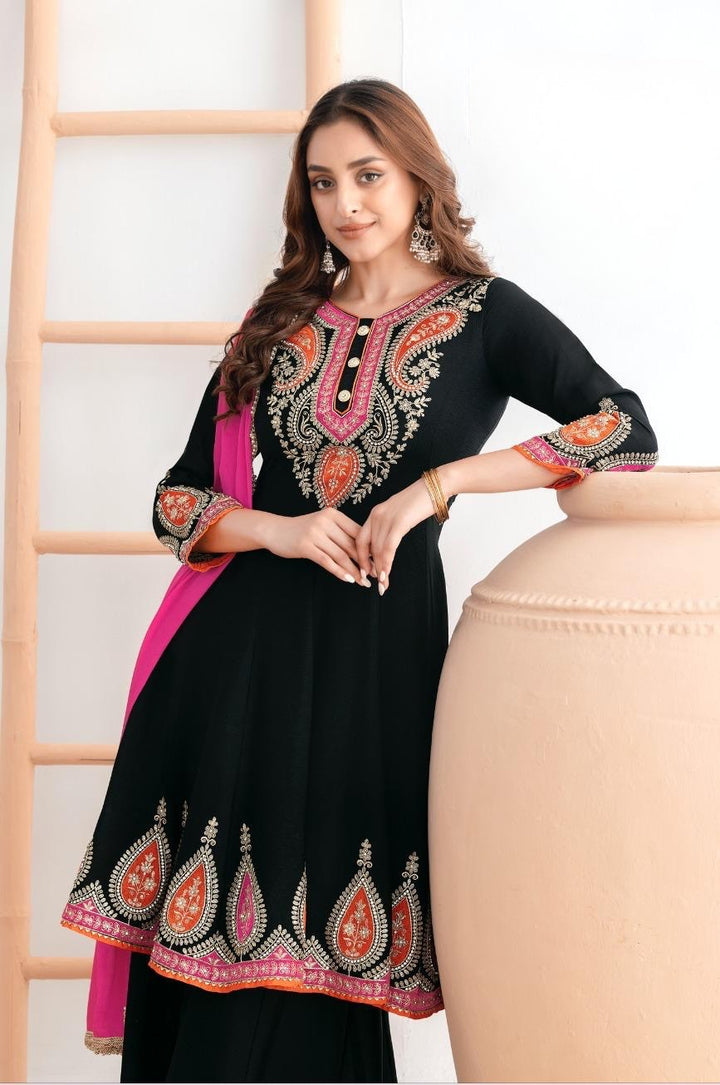 Black Anarkali Embroidered Party Wear Suit