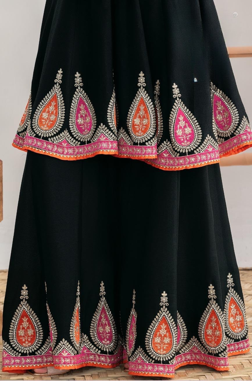 Black Anarkali Embroidered Party Wear Suit