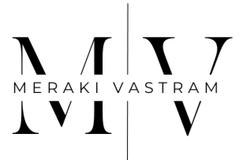 Black and white logo of Meraki Vastram on a white background