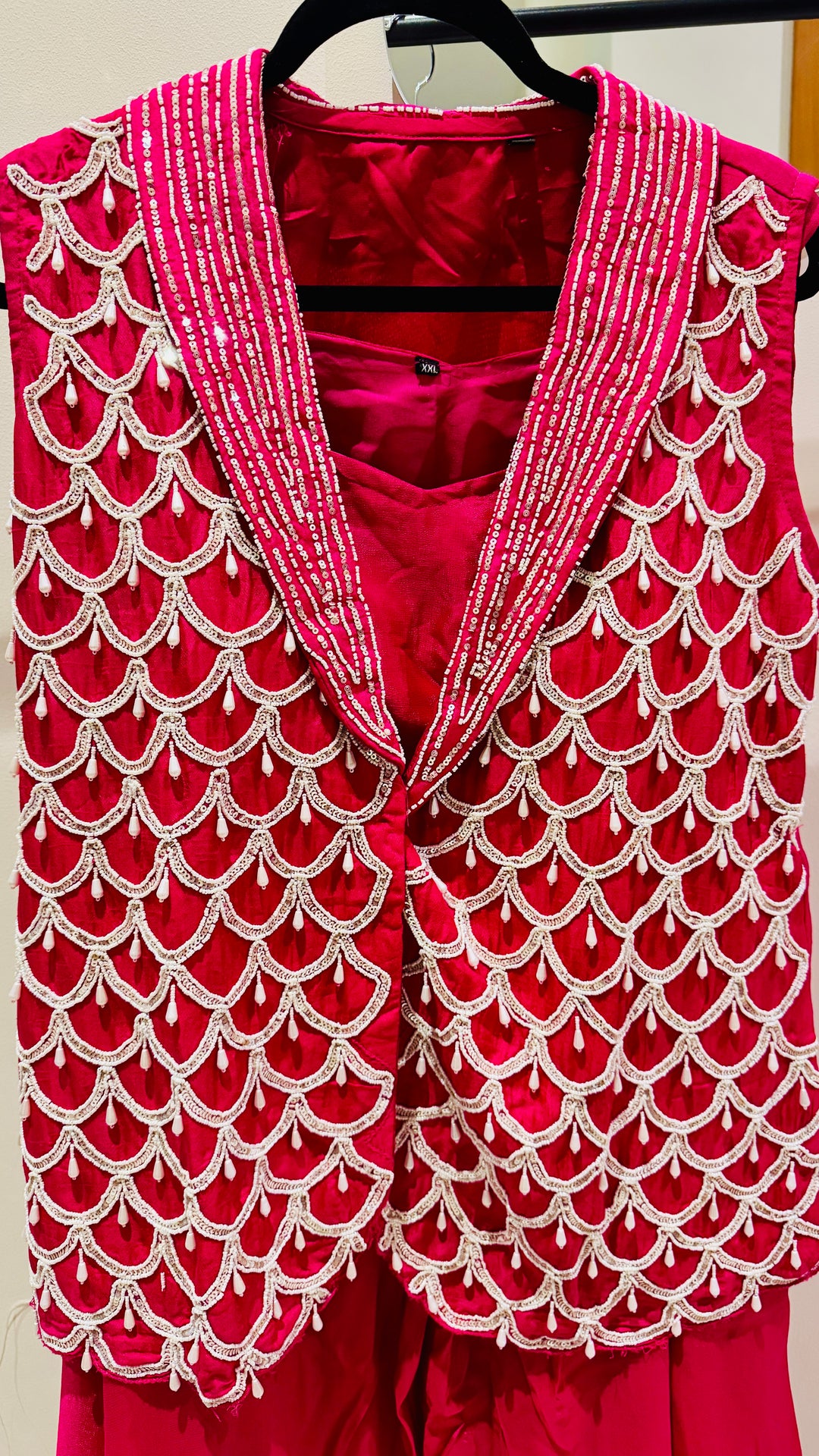 Rani Pink 3 Piece Indo Western Jacket Style Palazzo Party Wear Set