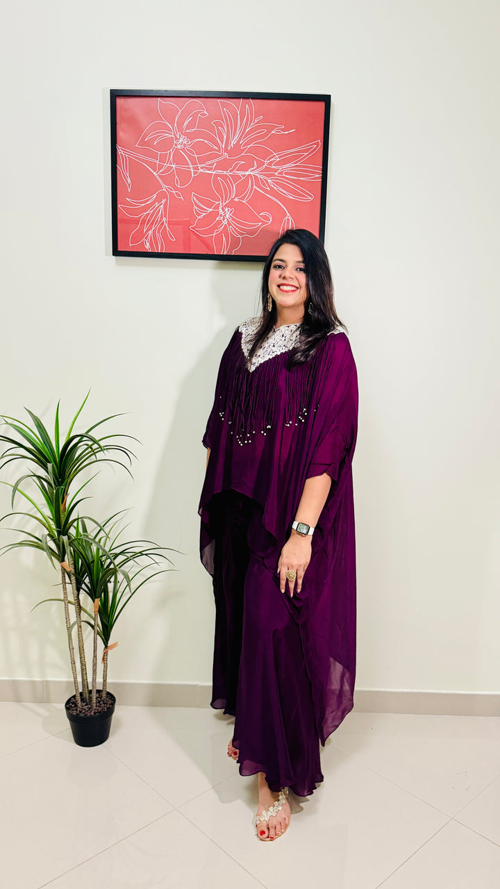 Purple Embroidered Indo Western Set