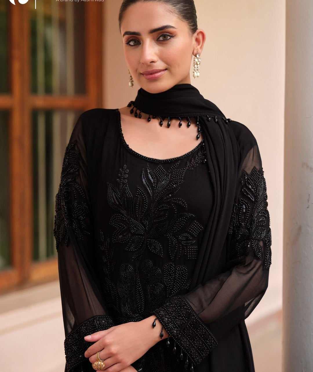 Black Embroidered Party Wear Pants Style Suit Set