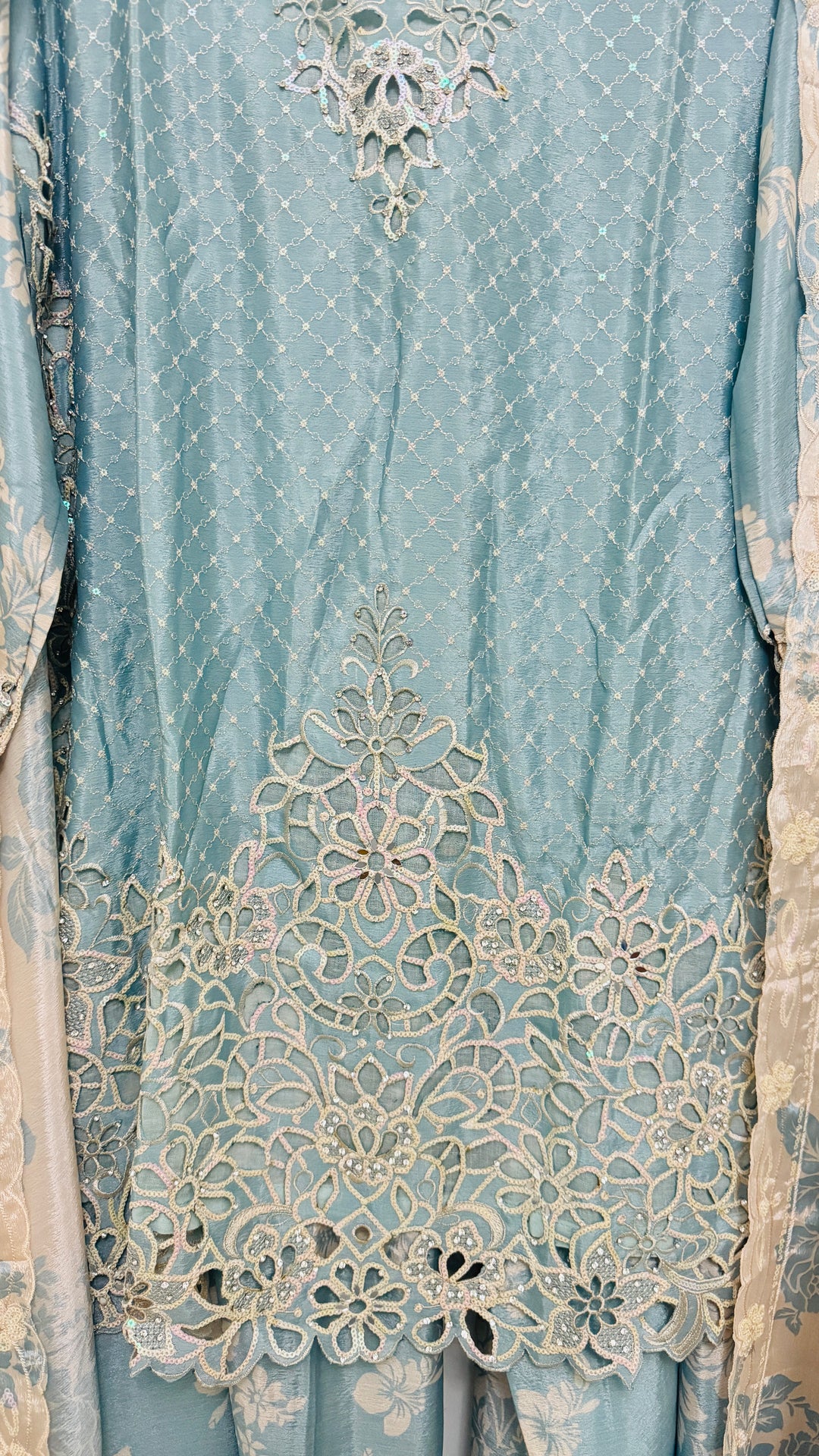 Noor Al Dubai Light Blue Itra Cutwork-Palazzo Set