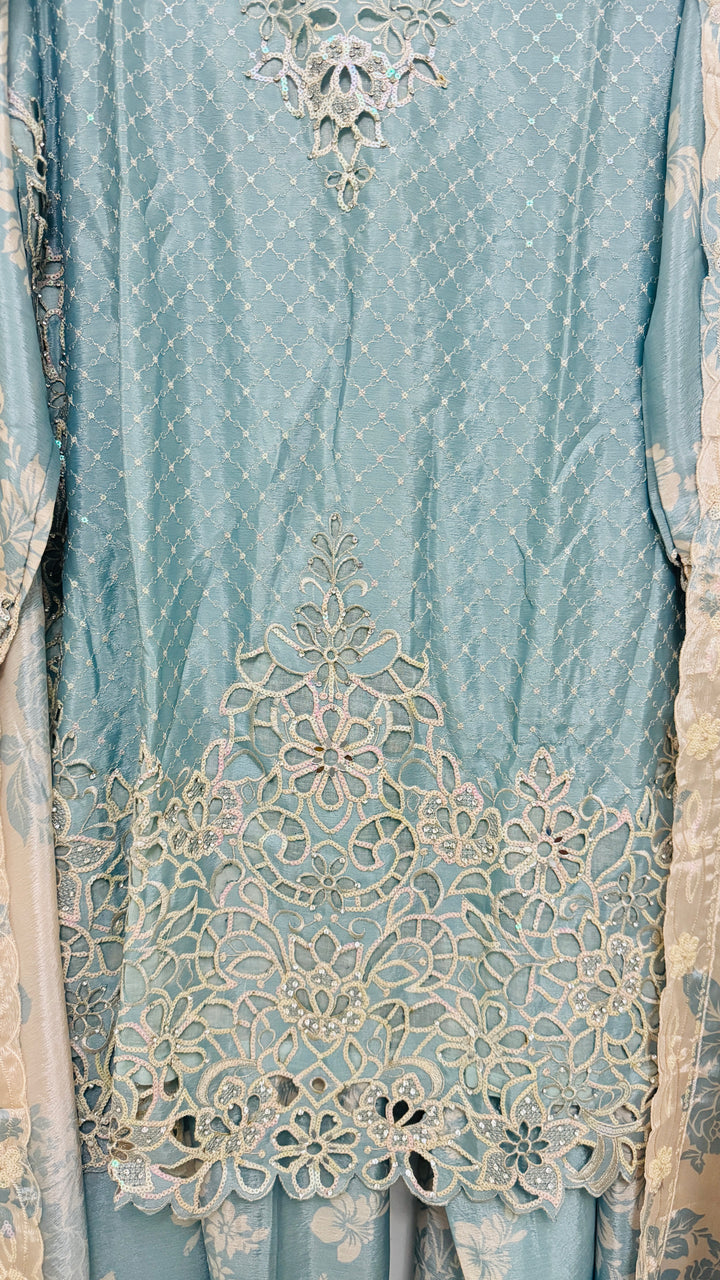 Noor Al Dubai Light Blue Itra Cutwork-Palazzo Set