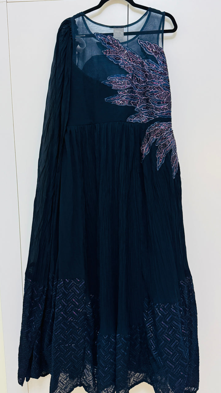 Black-Blue Wedding Special Hand Embroidered Gown