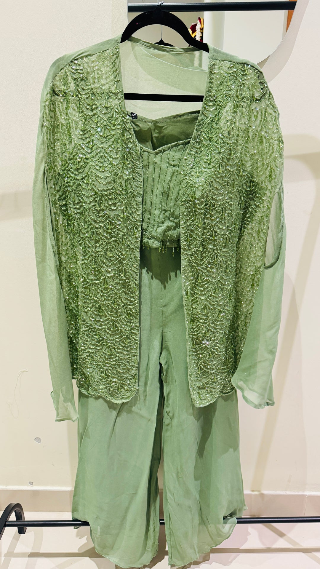 Pastel Green 3 Piece Indo Western Jacket Palazzo Party Wear Set