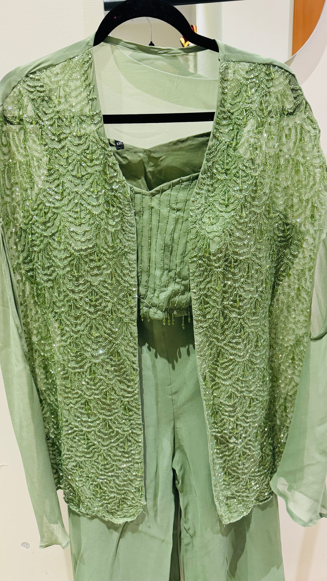 Pastel Green 3 Piece Indo Western Jacket Palazzo Party Wear Set