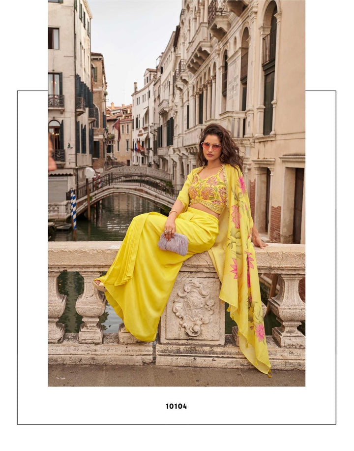 Pink Cape 3 piece Indo Western Drape Skirt Set