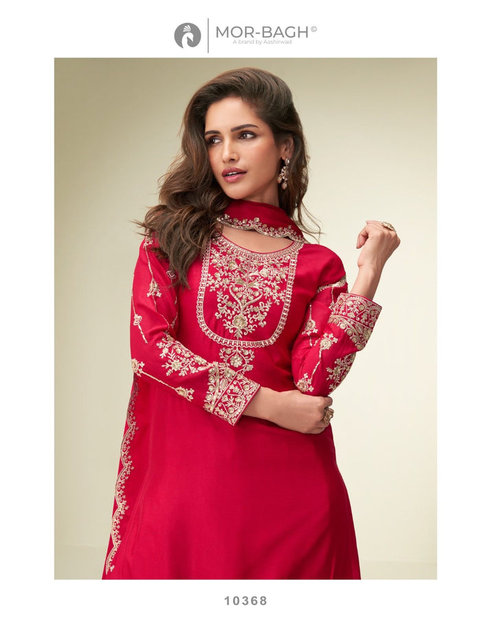Red Karwachauth Special Party Wear Embroidered Straight Kurta With Palazzo and Red Dupatta