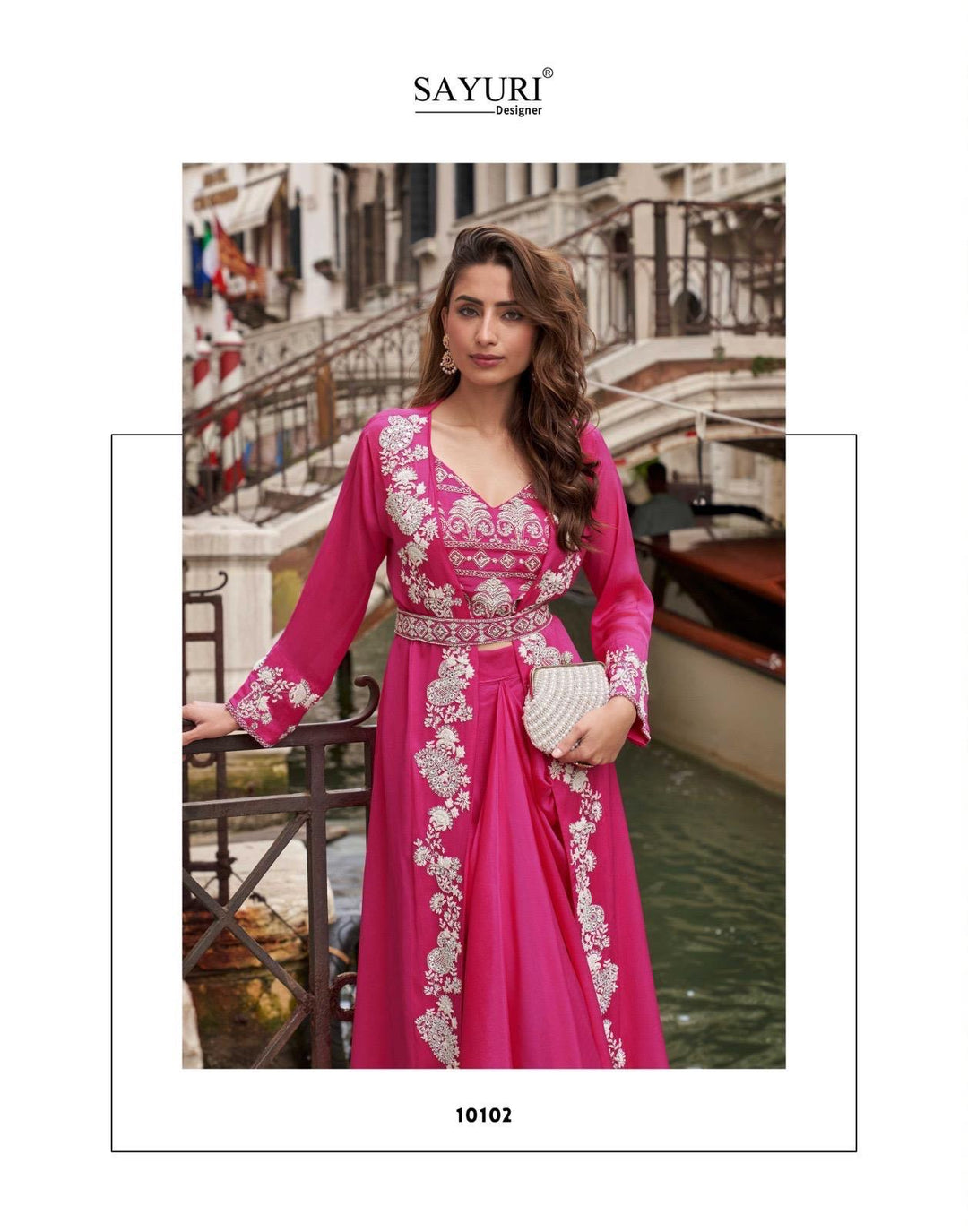 Pink Cape 3 piece Indo Western Drape Skirt Set With Belt