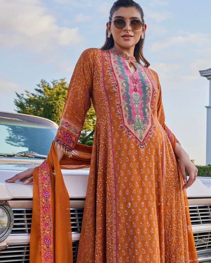 Madinath Orange Crepe-Anarkali Set