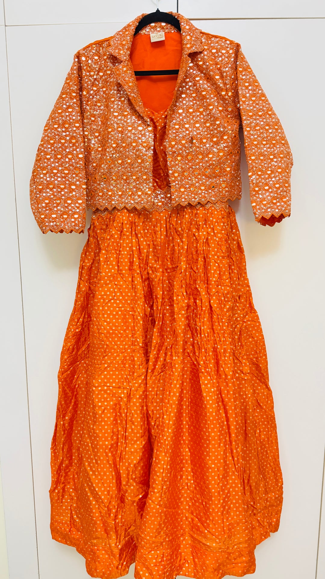 Orange Designer Wedding Gown With Jacket and Embroidery