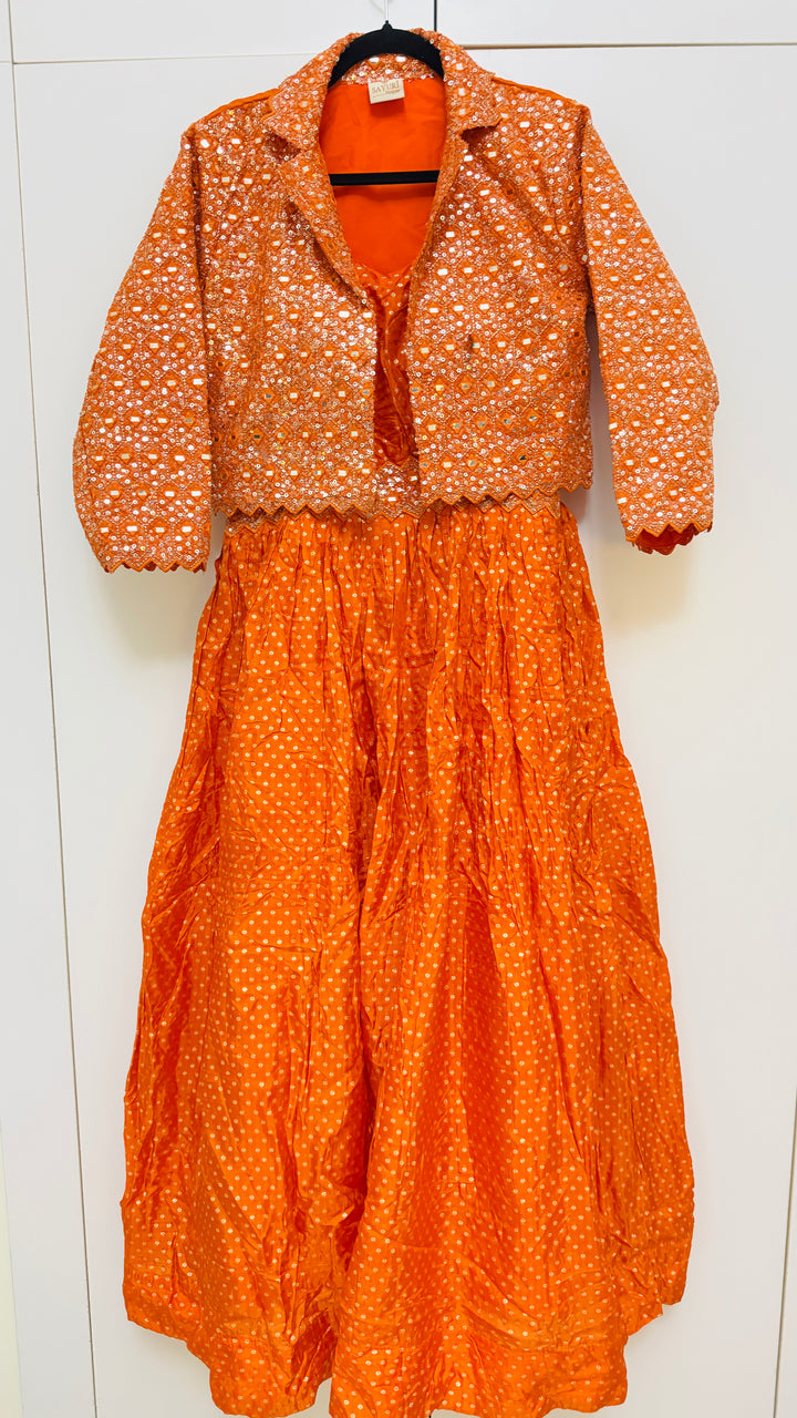 Orange Designer Wedding Gown With Jacket and Embroidery