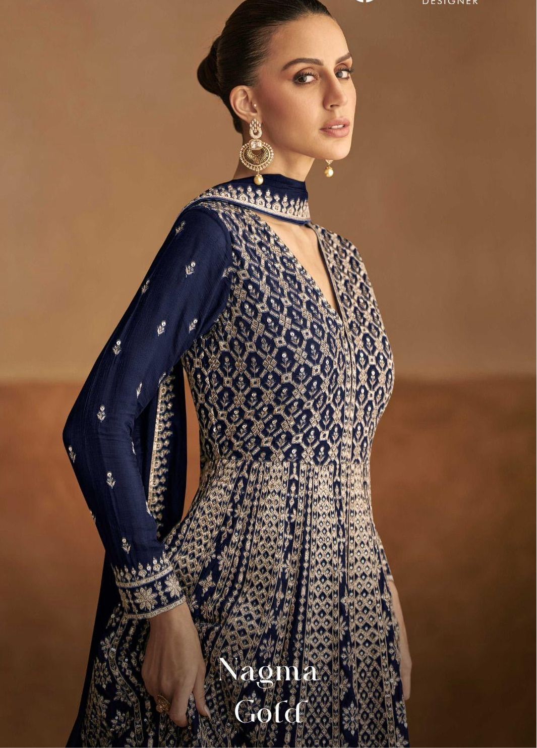 Blue Heavy Anarkali Gown Embroidered Party Wear Suit