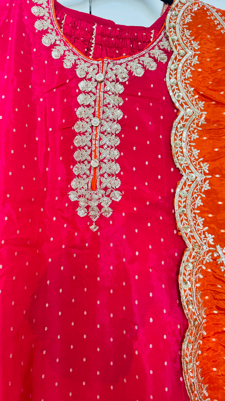 Dubai Blush Hour Embroidered  Palazzo Suit Set